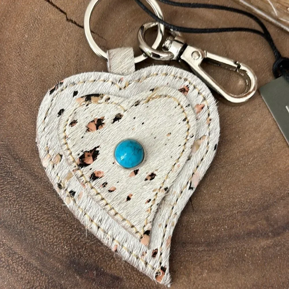 Myra Bag Hearts Love Key Fob/White/Brown